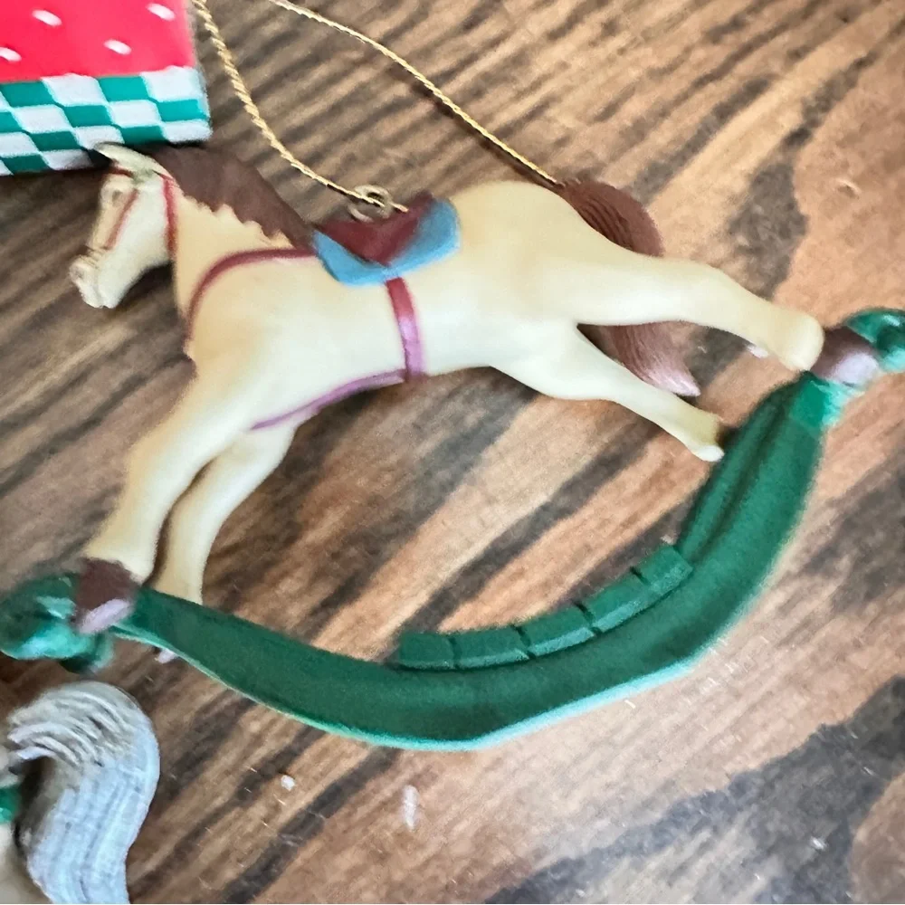 Vintage Rocking Horse Christmas Ornament Set & Pencil box